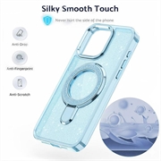 Custodia ibrida iPhone 15 Glitter con supporto - Compatibile con MagSafe - Blu