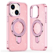 Custodia ibrida iPhone 15 Glitter con supporto - Compatibile con MagSafe - Rosa