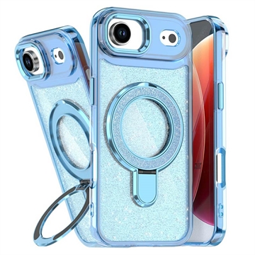 Custodia ibrida iPhone Air Glitter con supporto - Compatibile con MagSafe - Blu