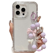 Custodia ibrida antiurto per iPhone 16 Pro Glitter con cinturino da polso - Trasparente