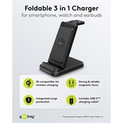 Caricabatterie wireless 3 in 1 Goobay da 15W - Nero