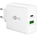 Caricabatterie rapido doppio Goobay da 65W con USB-C PD e tecnologia GaN - Bianco