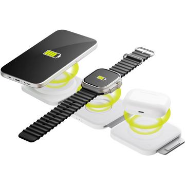 Goobay Caricabatterie wireless pieghevole 3 in 1 da 15W - iPhone, Apple Watch, AirPods - Bianco