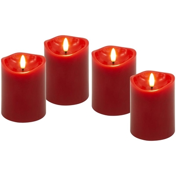 Goobay LED Candele di cera reale con stoppino 3D e funzione timer - 4 pezzi. - Rosso