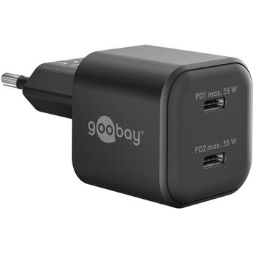 Goobay Nano GaN Dual USB-C PD Caricabatterie rapido 35W - Nero
