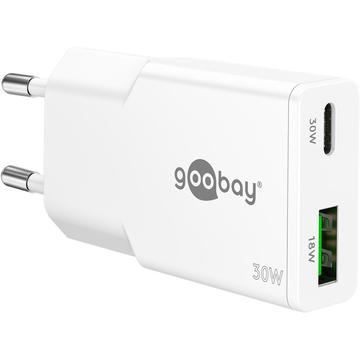 Goobay Slim USB-C PD GaN Caricabatterie rapido doppio 30W - Bianco