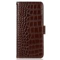 Custodia in Pelle a Portafoglio Serie Crocodile con RFID per Google Pixel 10a - Marrone