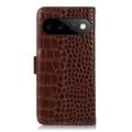 Custodia in Pelle a Portafoglio Serie Crocodile con RFID per Google Pixel 11 Pro - Marrone