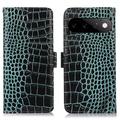 Custodia in Pelle a Portafoglio Serie Crocodile con RFID per Google Pixel 11/11 Pro - Verde