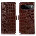 Custodia in Pelle a Portafoglio Serie Crocodile con RFID per Google Pixel 11 Pro XL - Marrone