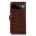 Custodia in Pelle a Portafoglio Serie Crocodile con RFID per Google Pixel 11 Pro XL - Marrone