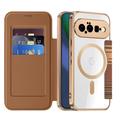 Custodia a libro magnetica elegante per Google Pixel 11 con scomparti per carte RFID - Marrone