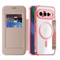 Custodia a libro magnetica elegante per Google Pixel 11 con scomparti per carte RFID - Rosa