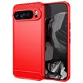 Custodia in TPU spazzolato per Google Pixel 9 Pro XL - Fibra di Carbonio - Rossa