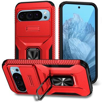 Custodia ibrida con anello rotante e protezione per fotocamera per Google Pixel 9/9 Pro - Rossa