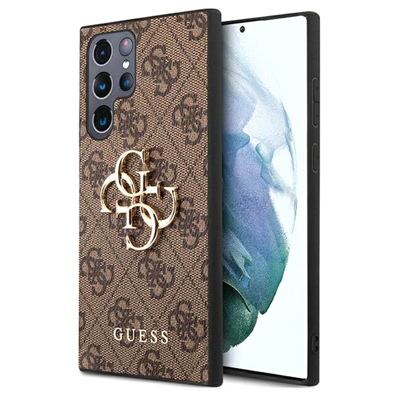 Guess Custodia Ibrida Per Samsung Galaxy S22 Ultra 5g Con Logo In Metallo Grande 4g Marrone Guess Custodia Ibrida Per Samsung Galaxy S22 Ultra 5g Con Logo In Metallo Grande 4g Marrone