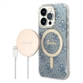 Custodia & Caricatore Senza Fili Guess 4G Edition Bundle Pack per iPhone 14 Pro - Blu