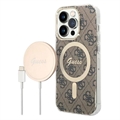 Custodia & Caricatore Senza Fili Guess 4G Edition Bundle Pack per iPhone 14 Pro - Marrone