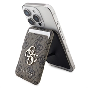 Portacarte con logo Guess 4G in metallo con supporto - Compatibile con MagSafe - Marrone