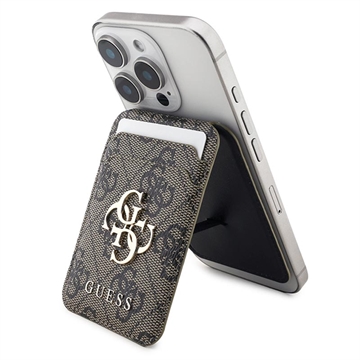 Portacarte con logo Guess 4G in metallo con supporto - Compatibile con MagSafe - Marrone