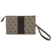 Borsa porta cellulare Guess 4G con logo 4G rotondo e strisce con loghi classici - Marrone