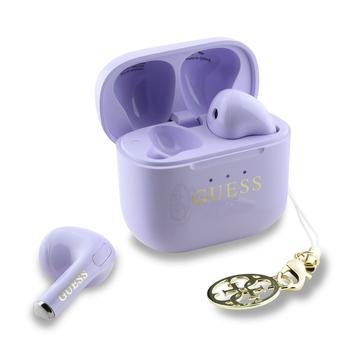 Auricolari Guess Charm True Wireless con effetto lucido e stampa del logo classico - Viola