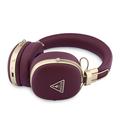 Cuffie wireless ENC con logo metallico dorato a forma di triangolo zigrinato di Guess - Borgogna