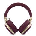 Cuffie wireless ENC con logo metallico dorato a forma di triangolo zigrinato di Guess - Borgogna