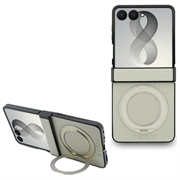 Custodia Samsung Galaxy Z Flip8 Guess Magnetic Ring Stand Grained Classic Logo - Compatibile con MagSafe - Beige