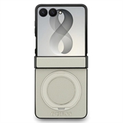 Custodia Samsung Galaxy Z Flip8 Guess Magnetic Ring Stand Grained Classic Logo - Compatibile con MagSafe - Beige