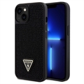 iPhone 15 Plus Guess Rhinestones Triangle Metal Logo Case - Black