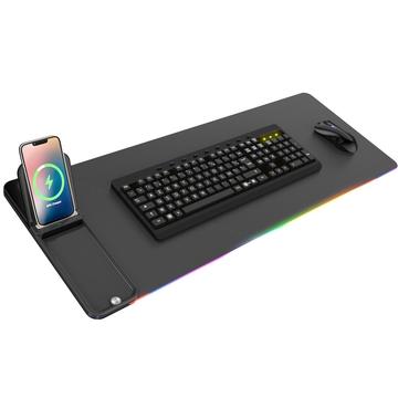 Tappetino da scrivania H18 RGB con caricatore wireless da 15W e supporto per telefono pieghevole - nero