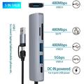 Hub multiporta HC-13FL USB-C/USB-A - USB 3.0, 2 porte USB 2.0, slot SD/TF, USB-C - Grigio