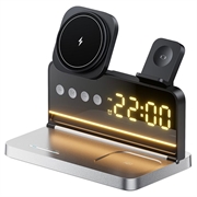 HT-568 Caricabatterie wireless magnetico 3 in 1 con sveglia e lampada da scrivania