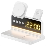 HT-568 Caricabatterie wireless magnetico 3 in 1 con sveglia e lampada da scrivania - Bianco