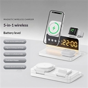 HT-568 Caricabatterie wireless magnetico 3 in 1 con sveglia e lampada da scrivania - Bianco