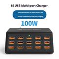 HW15 Stazione di ricarica USB a 15 porte con display digitale - 100W - Nero