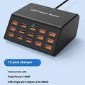 HW15 Stazione di ricarica USB a 15 porte con display digitale - 100W - Nero