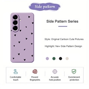 Custodia sottile in TPU con motivo a cuore per Samsung Galaxy A57 - Viola / Nera