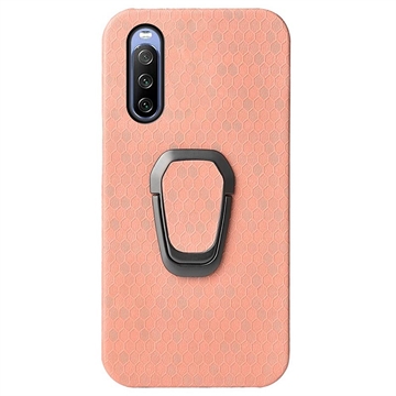 Custodia con Motivo a Nido d\'Ape per Sony Xperia 10 IV con Supporto ad Anello - Rosa