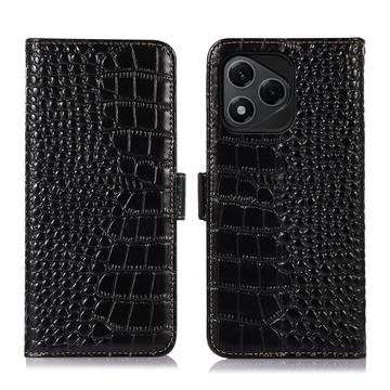 Custodia in Pelle a Portafoglio Serie Crocodile con RFID per Honor 400 Lite - Nera