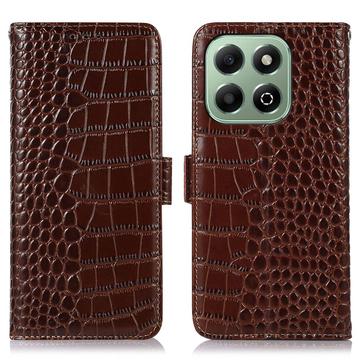 Custodia in Pelle a Portafoglio Serie Crocodile con RFID per Honor X6b - Marrone