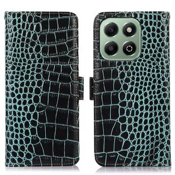 Custodia in Pelle a Portafoglio Serie Crocodile con RFID per Honor X6b - Verde