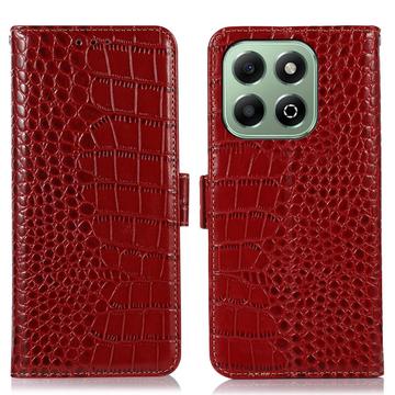 Custodia in Pelle a Portafoglio Serie Crocodile con RFID per Honor X6b - Rossa