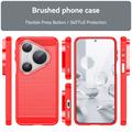 Custodia in TPU spazzolato per Huawei Pura 80 Pro/80 Pro+/80 Ultra - Fibra di Carbonio - Rossa