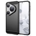 Custodia in TPU spazzolato per Huawei Pura 80 Pro/80 Pro+/80 Ultra - Fibra di Carbonio - Nera