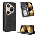 Custodia a Portafoglio con Chiusura Magnetica Retro per Huawei Pura 80 Ultra - Nera