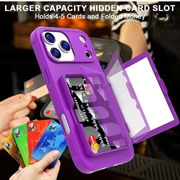 Custodia ibrida per iPhone 17 Pro Max con specchio nascosto e slot per schede - viola