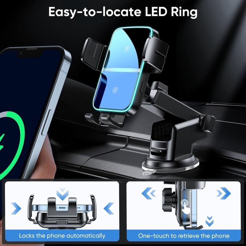ULTRICS Supporto Telefono Auto Wireless 15W – Ricarica Veloce, Bloccaggio Automatico, Rotazione 360°, Per IPhone E Samsung
