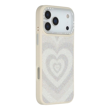 Custodia ibrida magnetica per iPhone 17 Pro Max Jaucase con motivo a cuore - Bianca